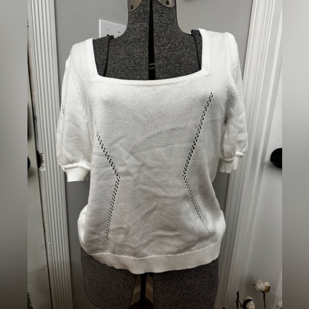 Women’s Dear John White Puff Sleeve Square Neck Elina Sweater size Medium